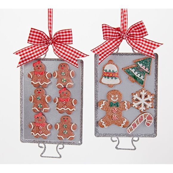 Kurt Adler Gingerbread Men Baked Cookies on Tray Ornaments Set of 2 Metal - Picture 1 of 4